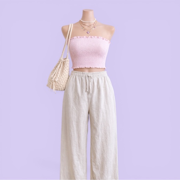 Hollywood The Jean People Pants - Vintage Hollywood Linen Blend Cream Pants Women’s XL Drawstring Boho Cottagecore